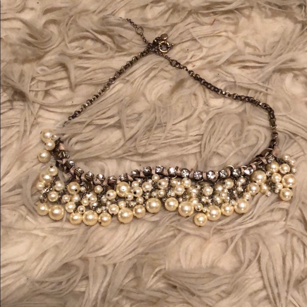 J Crew pearl, sparkle necklace. Brushed brass